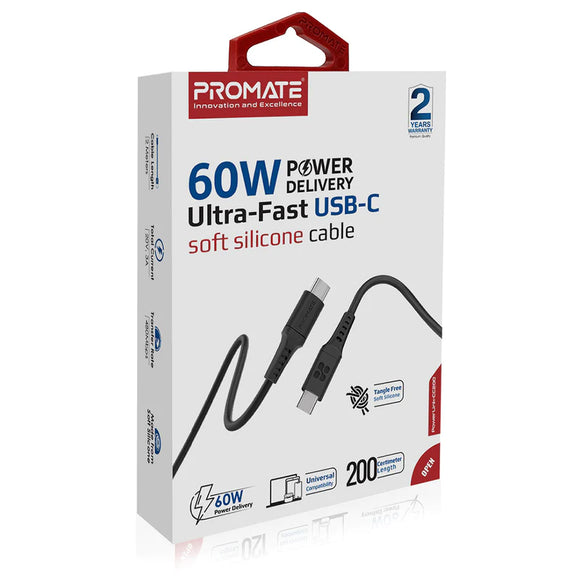 Promate Premium 60W Power Delivery  Type -C to Typ e-C Cable
