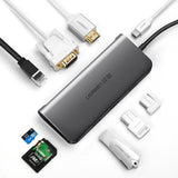 UGREEN 9-in-1 UGREEN USB-C PD to 4Kx2 K HDMI VGA RJ45 3x USB 3.0 SD TF Ca rd - 40873