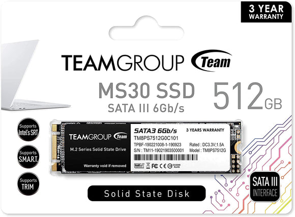 TEAMGROUP MS30 512GB with SLC Cache 3D NAND TLC M.2 2280 SATA III 6Gb/s Internal Solid State Drive SSD