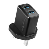 PROMATE BIPLUG UK.BK 12W WALL CHARGER WITH DUAL PORT